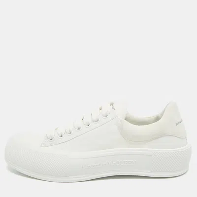 Pre-owned Alexander Mcqueen Deck Plimsoll Size 43 White Canvas Low Top Sneakers