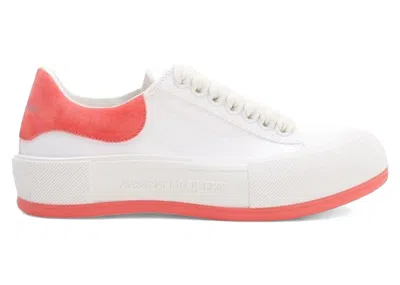 Pre-owned Alexander Mcqueen Deck Skate Plimsoll Laceup (women's) Sneakers In White/coral In Multi