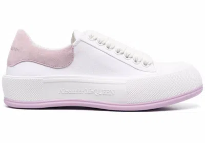 Pre-owned Alexander Mcqueen Deck Skate Plimsoll Laceup (women's) Sneakers In White/pink In Multi