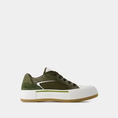 Alexander Mcqueen Cruis Green Low Top Sneakers With Logo Detail In Leather And Fabric Man