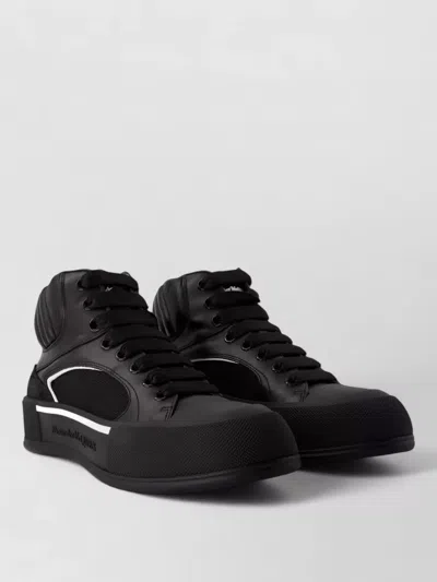 Alexander Mcqueen Deck Sneakers Smooth Lambskin Lace Up Rubber In Black