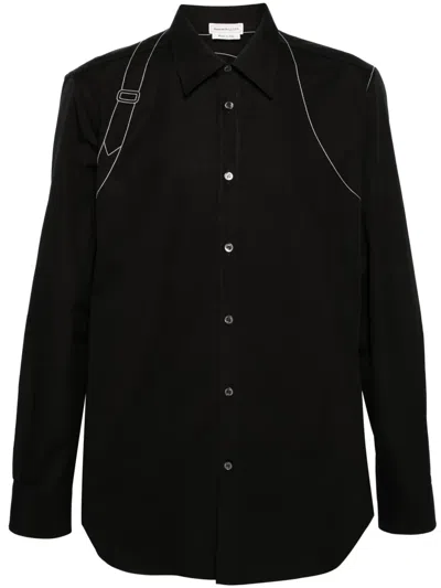 Alexander Mcqueen Decorative-stitching Cotton Shirt In Black