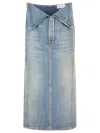Alexander Mcqueen Blue Fold Over Waist Denim Midi Skirt