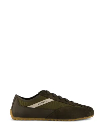 Alexander Mcqueen Boxe Lace Up Sneakers Leather Suede Nylon In Green