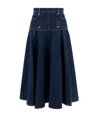 Alexander Mcqueen Denim A-line Skirt In Blue