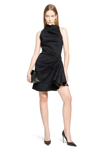 Alexander Mcqueen Mcqueen Asymmetric Denim Minidress In Black