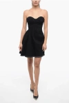 Alexander Mcqueen Denim Bustier Dress With Fringed Hem