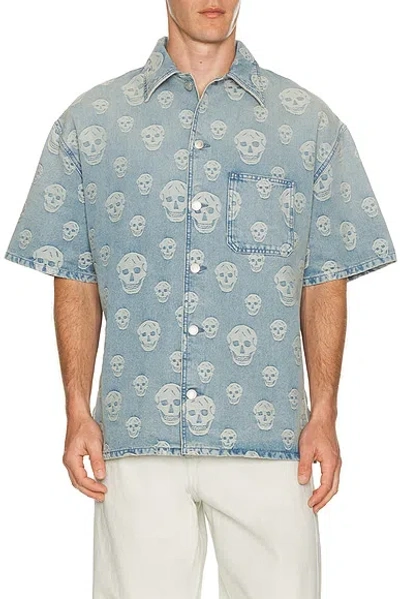 Alexander Mcqueen Denim Camp Collar Shirt In Blue