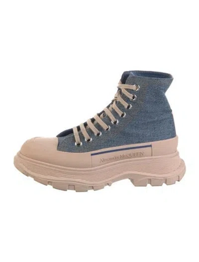 Pre-owned Alexander Mcqueen Denim Combat Boots In Blue