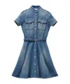 Alexander Mcqueen Button-down Cotton Dress With Flared Skirt And Utility Pockets In Blue