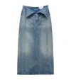 Alexander Mcqueen Blue Fold Over Waist Denim Midi Skirt In Black