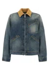 Alexander Mcqueen Washed Blue Ddenim Jacket With Suede Collar In Blue