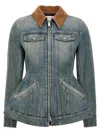 Alexander Mcqueen Alexander Mc Queen Light Blue Washed Denim Jacket With Ruffles In Blue