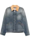 Alexander Mcqueen Denim Jacket With Suede Collar In Blue