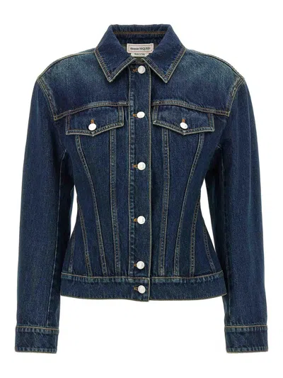 Alexander Mcqueen Mcqueen Women Denim Jacket In Blue