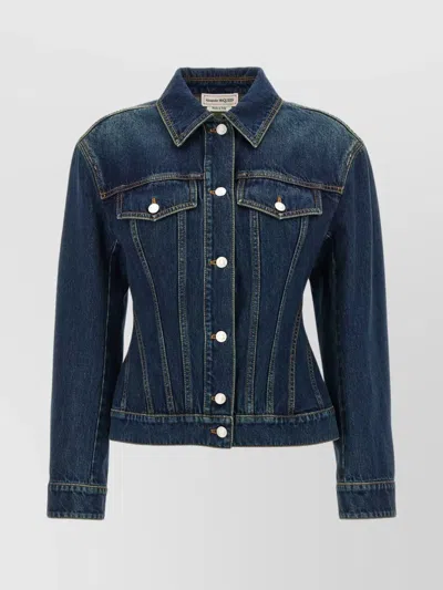 ALEXANDER MCQUEEN DENIM JACKET WITH CHEST POCKETS AND FITTED SILHOUETTE