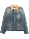 Alexander Mcqueen Denim Jacket With Suede Collar In Blue