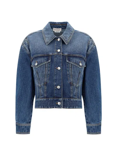 Alexander Mcqueen Denim Cocoon Jacket In Blue
