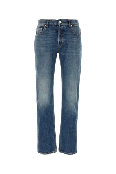 Alexander Mcqueen Straight Leg Jeans With Faux Pocket On The Back. In Blue