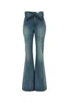 Alexander Mcqueen Blue Flared Jeans With Foldover Waist And Logo Patch On The Rear In Denim Womanaa In Indigostonewashed