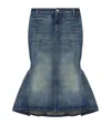 Alexander Mcqueen Stonewashed Denim Kickback Skirt In Blue