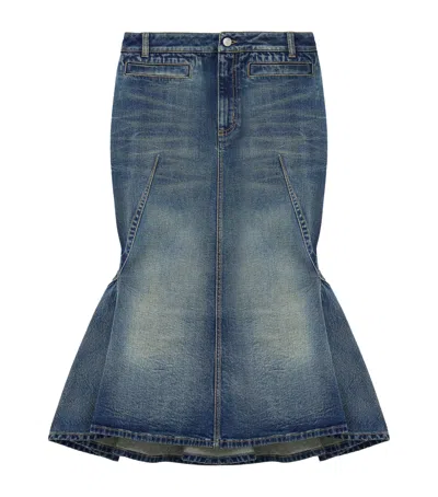 Alexander Mcqueen Denim Kickback Midi Skirt