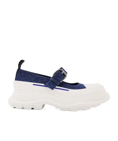 Alexander Mcqueen Denim Mary Jane Shoes In White