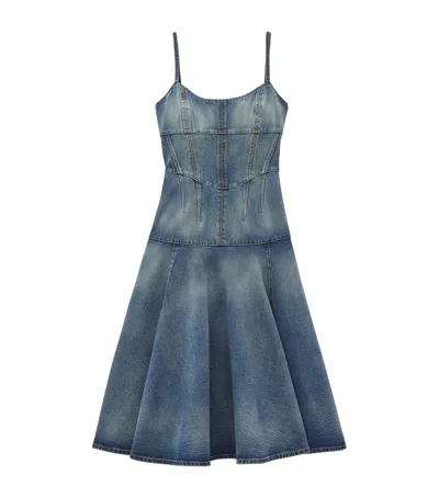 Alexander Mcqueen Paneled Denim Midi Dress In Blue