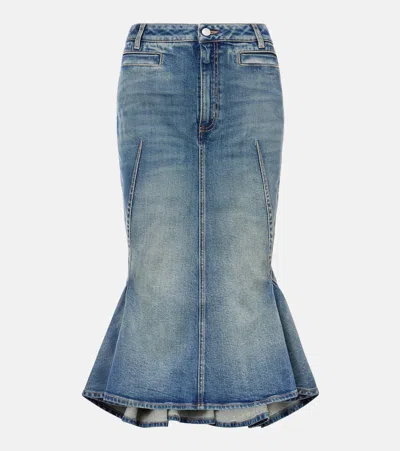 Alexander Mcqueen Denim Midi Skirt In Blue