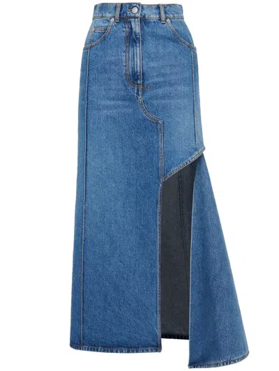 Alexander Mcqueen Denim Midi Skirt In Blue