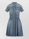 Alexander Mcqueen Button-down Cotton Dress With Flared Skirt And Utility Pockets In Blue