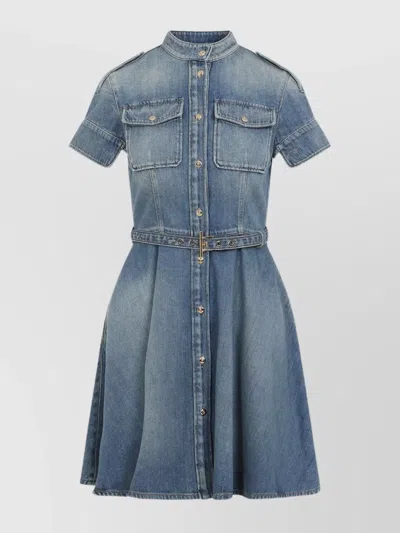 ALEXANDER MCQUEEN DENIM MINI DRESS BELTED WAIST