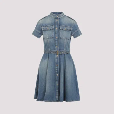 Alexander Mcqueen Mcqueen Stonewashed Denim Mini Dress In Blue