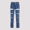 Alexander Mcqueen Distressed Cropped Jeans In Blue Stone Wash