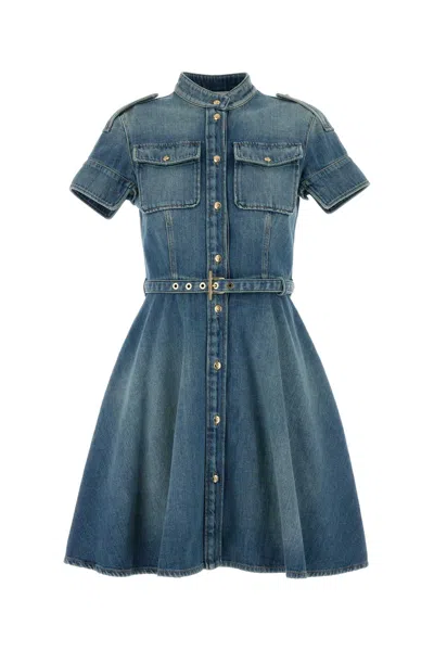 Alexander Mcqueen Mcqueen Stonewashed Denim Mini Dress In Blue
