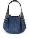 Alexander Mcqueen Skull Biker Denim Hobo Bag In Blue