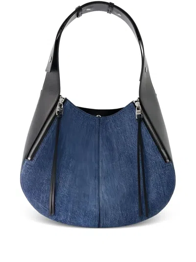 Alexander Mcqueen Skull Biker Denim Hobo Bag In Denim Black