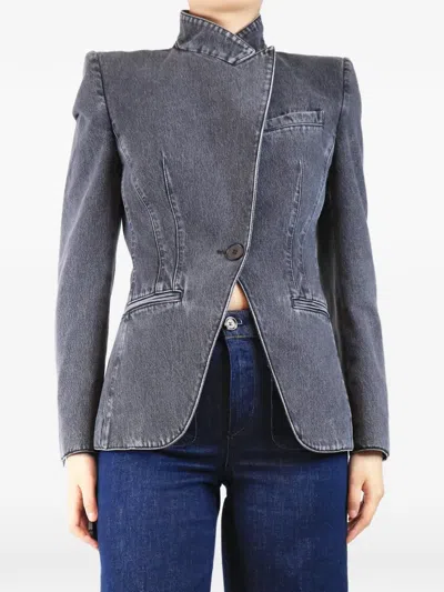 Pre-owned Alexander Mcqueen Denim Single-breasted Blazer In Gray
