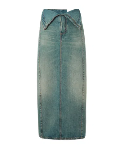 Alexander Mcqueen Paneled Denim Midi Skirt In Green