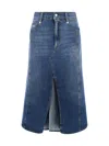 Alexander Mcqueen Washed Denim Midi Skirt In Worn Wash