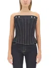 Alexander Mcqueen Denim Solid Strapless Top In Black