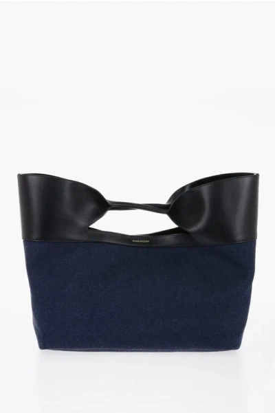 Alexander Mcqueen Denim The Bow Maxi Tote Bag With Clutch In Black