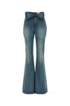 Alexander Mcqueen Blue Flared Jeans With Foldover Waist And Logo Patch On The Rear In Denim Womanaa