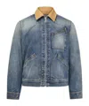 Alexander Mcqueen Denim Jacket With Suede Collar In Blue