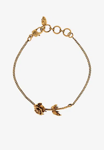 Alexander Mcqueen Dipped Rose Bracelet With Skull Charm