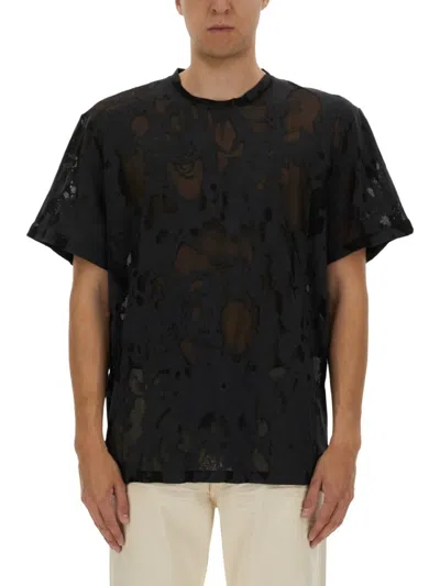 Alexander Mcqueen Distressed Black T-shirt With Signature Logo