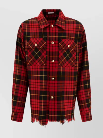ALEXANDER MCQUEEN DISTRESSED CHECKERED OVERSHIRT WITH CHEST POCKETS