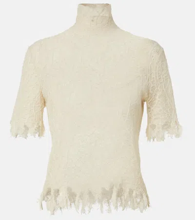 Alexander Mcqueen Distressed Cotton And Silk-blend Lace Turtleneck Sweater In White
