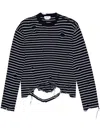 Alexander Mcqueen Distressed Striped Wool Sweater In Blue