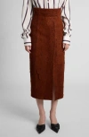 Alexander Mcqueen Womens Brown Brushed-suede Split Leather Midi Skirt In Brown